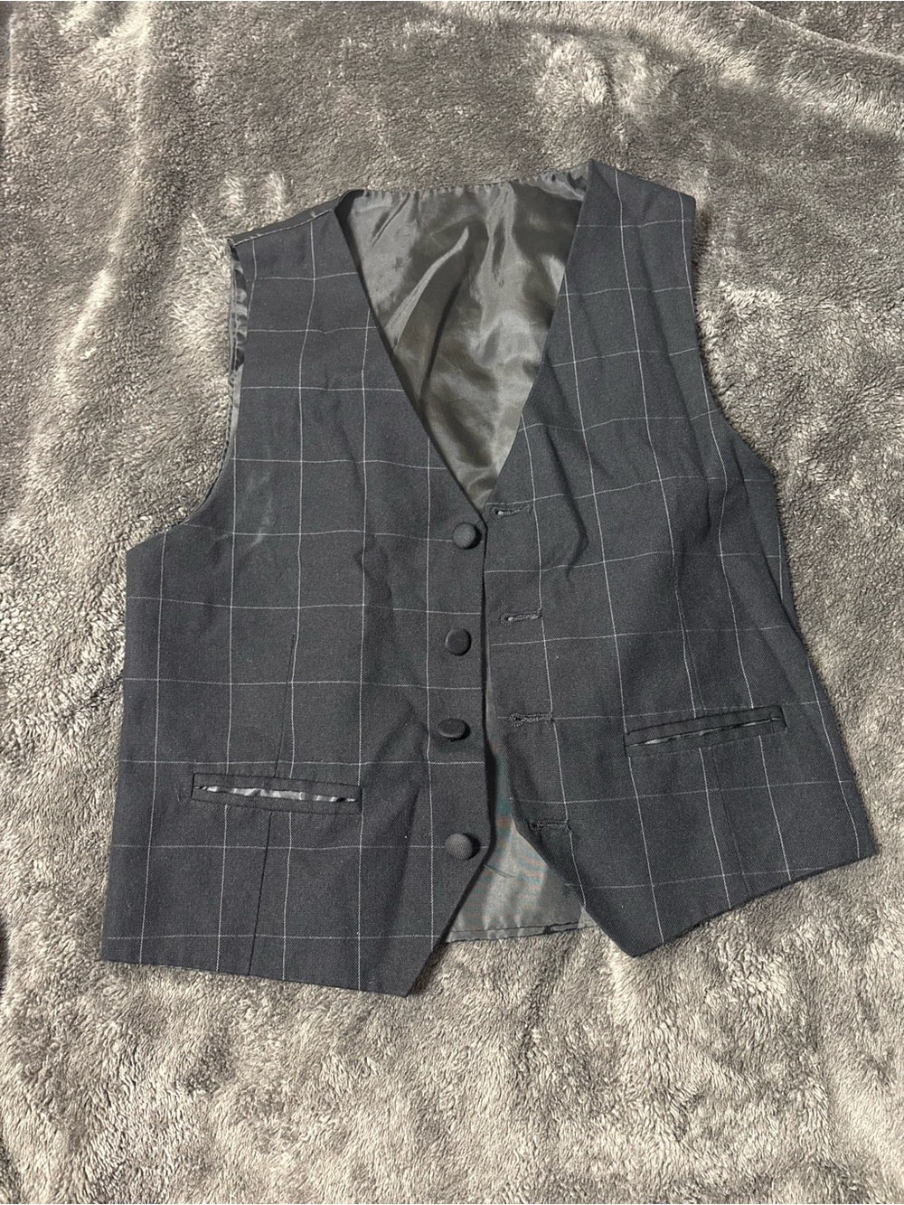 Boys Black Windowpane Waistcoat Vest - Classic Tailored Fit